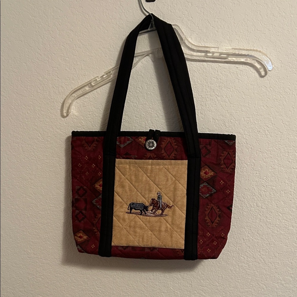 Western Red and Tan Embroidered Tote